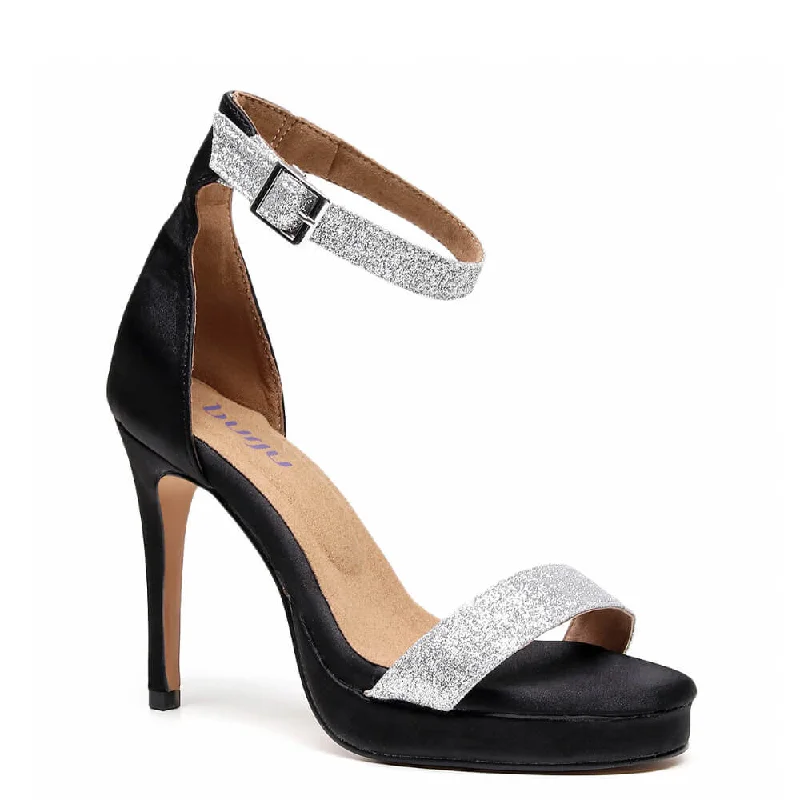 Chloe - Black Satin Silver Glitter - Street Sole