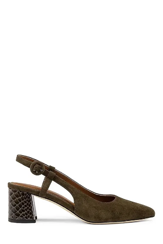 Song Croc Heel - Military Green Suede